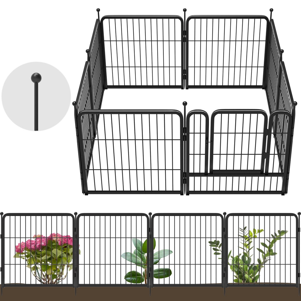 FXW Garden Fence 8 Panels 16ft (L)×24in (H) Animal Barrier Decorative