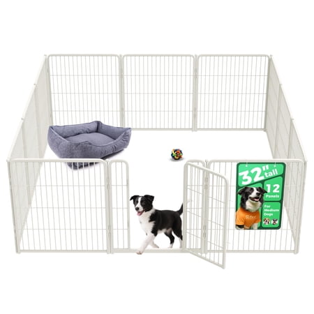 FXW Homeplus Unleashed Indoor Dog Playpen - Stress-Free and Safe Play, Heavy Duty 32 Inch 12 Panels Dog Pen for Small and Medium Dogs, White¦Patented