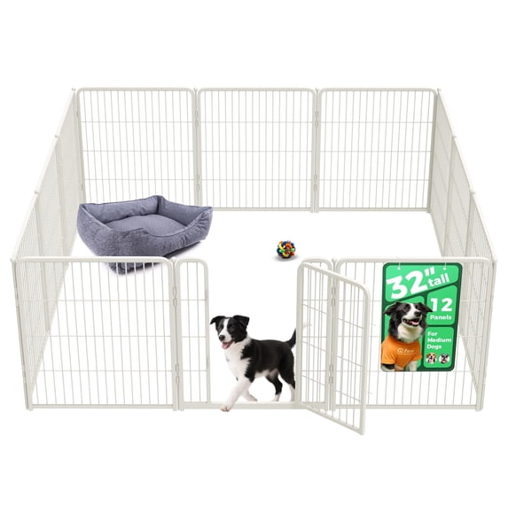 FXW Homeplus Unleashed Indoor Dog Playpen - Stress-Free and Safe Play, Heavy Duty 32 Inch 12 Panels Dog Pen for Small and Medium Dogs, White│Patented