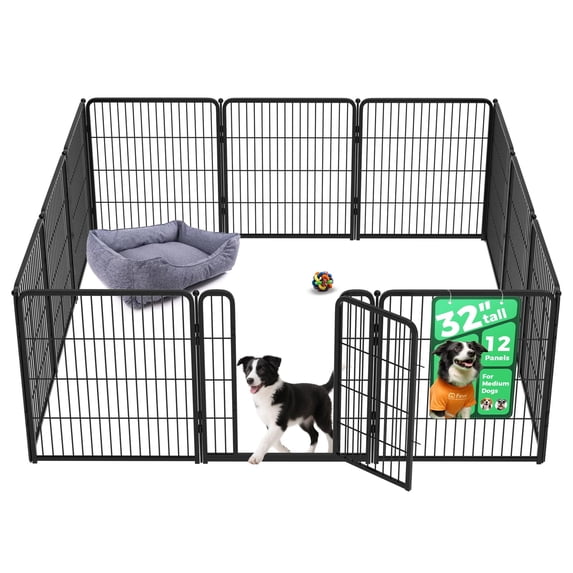 FXW Homeplus Unleashed Indoor Dog Playpen - Stress-Free and Safe Play, Heavy Duty 32 Inch 12 Panels Dog Pen for Small and Medium Dogs, Black│Patented