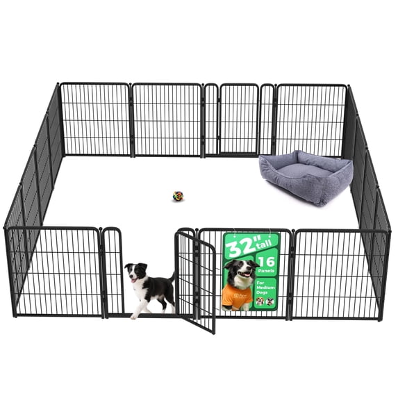 FXW Homeplus Unleashed Indoor Dog Playpen - Stress-Free and Safe Play, Heavy Duty 32 Inch 16 Panels Dog Pen for Small and Medium Dogs, Black│Patented