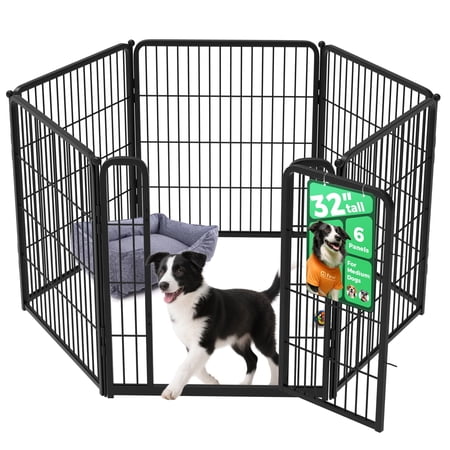 FXW Homeplus Unleashed Indoor Dog Playpen - Stress-Free and Safe Play, Heavy Duty 32 Inch 6 Panels Dog Pen for Small and Medium Dogs, Black¦Patented