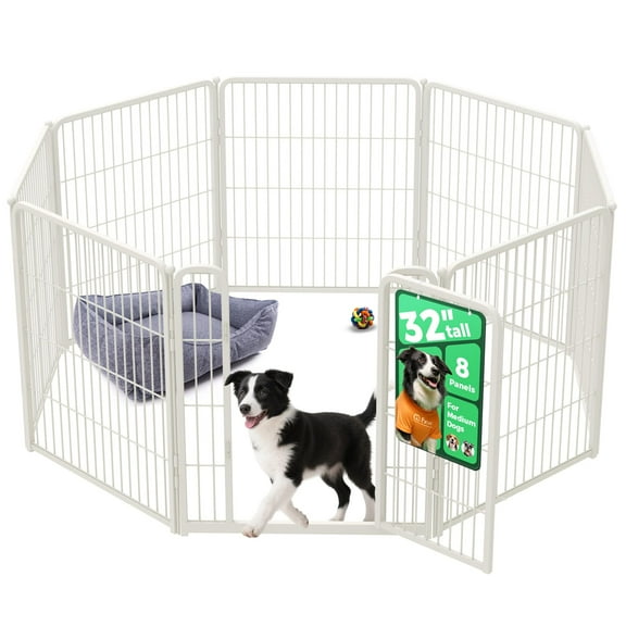 FXW Homeplus Unleashed Indoor Dog Playpen - Stress-Free and Safe Play, Heavy Duty 32 Inch 8 Panels Dog Pen for Small and Medium Dogs, White│Patented