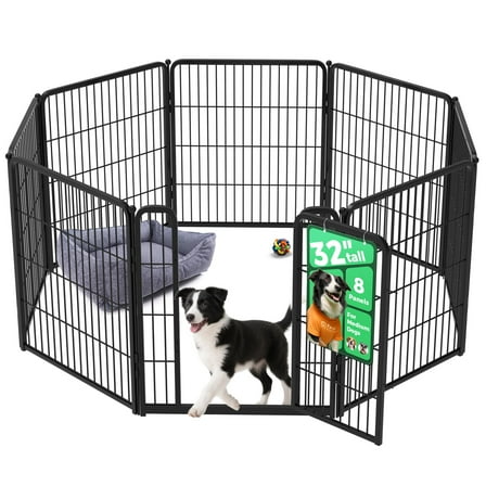 FXW Homeplus Unleashed Indoor Dog Playpen - Stress-Free and Safe Play, Heavy Duty 32 Inch 8 Panels Dog Pen for Small and Medium Dogs, Black│Patented