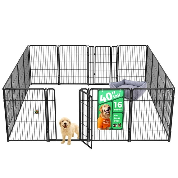 FXW Homeplus Unleashed Indoor Dog Playpen - Stress-Free and Safe Play, Heavy Duty 40 Inch 16 Panels Dog Pen for Medium and Large Dogs, Black│Patented
