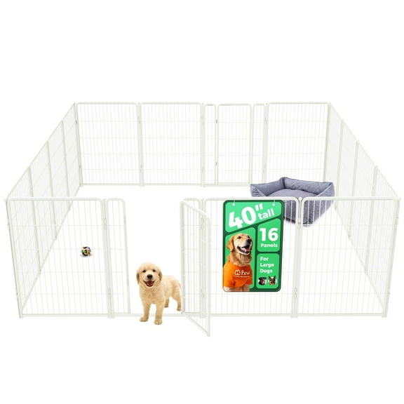 FXW Homeplus Unleashed Indoor Dog Playpen - Stress-Free and Safe Play, Heavy Duty 40 Inch 16 Panels Dog Pen for Medium and Large Dogs, White│Patented
