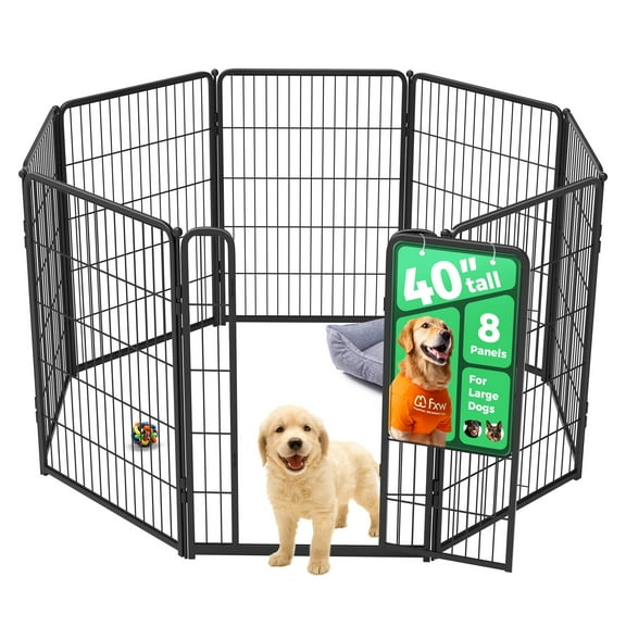 FXW Homeplus Unleashed Indoor Dog Playpen - Stress-Free and Safe Play, Heavy Duty 40 Inch 8 Panels Dog Pen for Medium and Large Dogs, Black│Patented