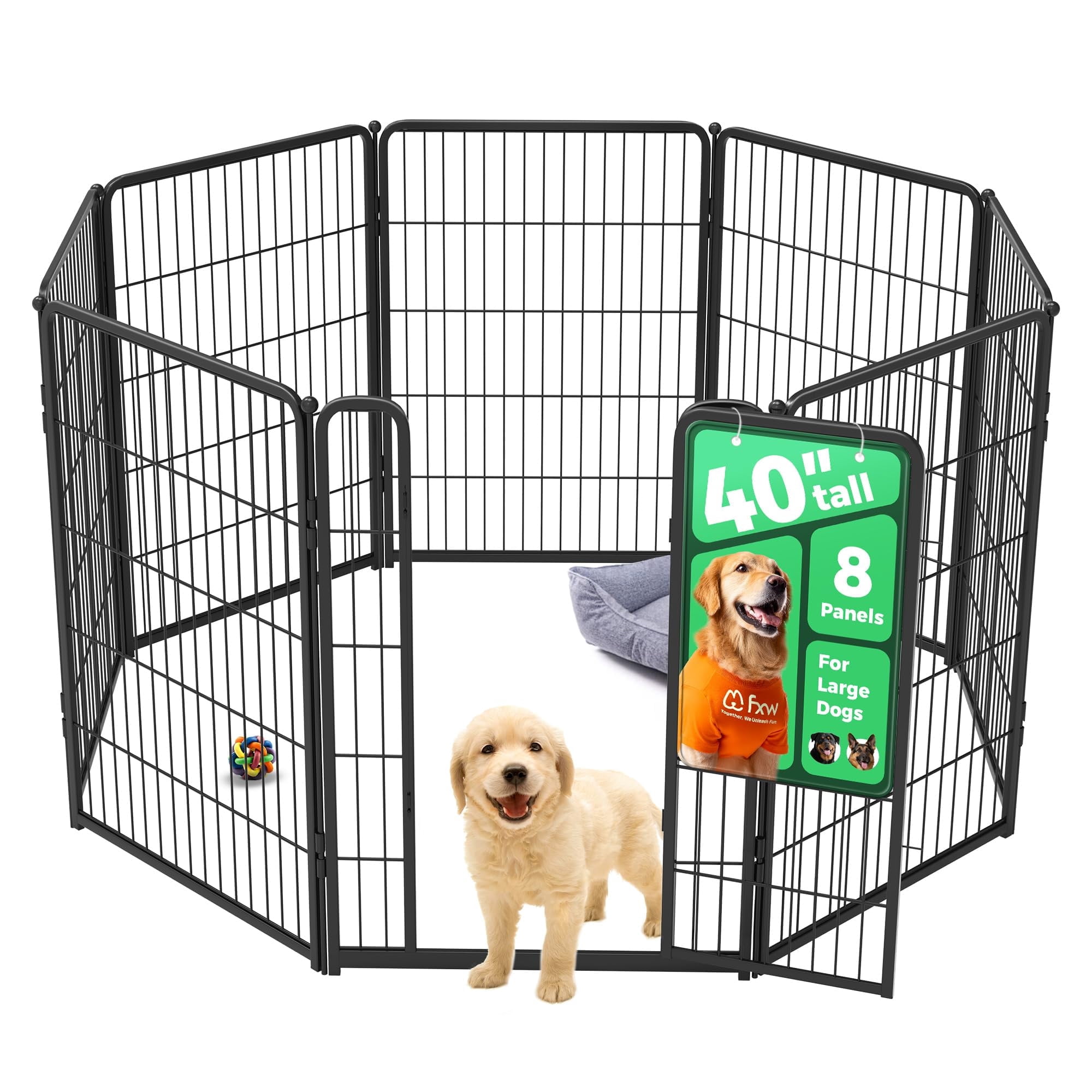 FXW Homeplus Unleashed Indoor Dog Playpen - Stress-Free and Safe Play, Heavy Duty 40 Inch 8 Panels Dog Pen for Medium and Large Dogs, Black│Patented