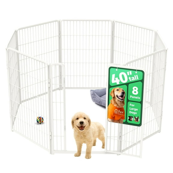 FXW Homeplus Unleashed Indoor Dog Playpen - Stress-Free and Safe Play, Heavy Duty 40 Inch 8 Panels Dog Pen for Medium and Large Dogs, White│Patented