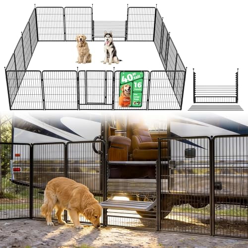 FXW Instant Unleashed Dog Playpen, Portable Pet Fence for Outdoor, RV Trips, and Camping, 40 inch, 16 Panels for Medium and Large Dogs with RV Step Grid(Fits Stairs Up to 30" Wide)│Patented