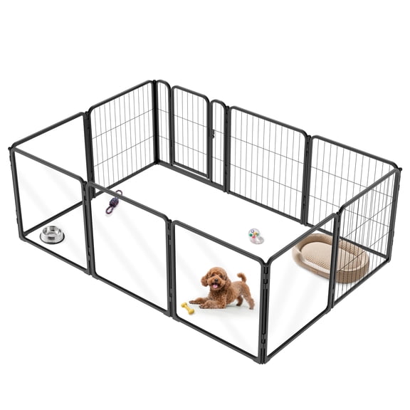FXW Acrylic & Wire Mesh Indoor Dog Playpen, Heavy Duty 24 Inch 10 Panels Metal Dog Pen for Puppy and Small Dogs, Black│Patented