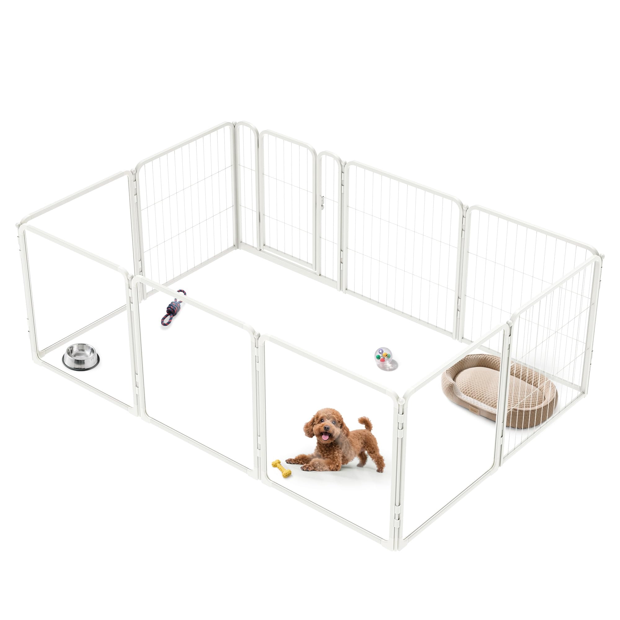 FXW Acrylic & Wire Mesh Indoor Dog Playpen, Heavy Duty 24 Inch 10 Panels Metal Dog Pen for Puppy and Small Dogs, White│Patented