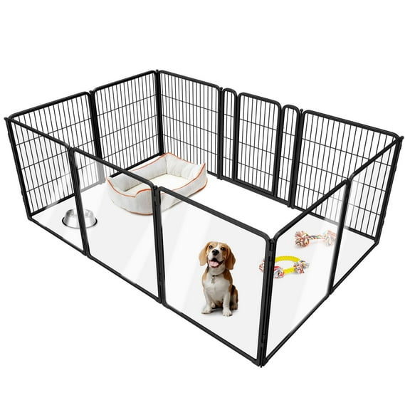 FXW Acrylic & Wire Mesh Indoor Dog Playpen, Heavy Duty 32 Inch 10 Panels Metal Dog Pen for Small and Medium Dogs, Black│Patented