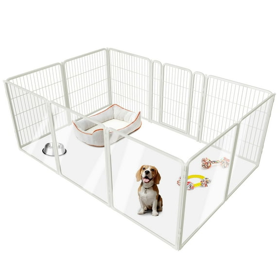 FXW Acrylic & Wire Mesh Indoor Dog Playpen, Heavy Duty 32 Inch 10 Panels Metal Dog Pen for Small and Medium Dogs, White│Patented