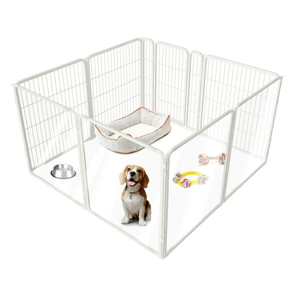 FXW Acrylic & Wire Mesh Indoor Dog Playpen, Heavy Duty 32 Inch 8 Panels Metal Dog Pen for Small and Medium Dogs, White│Patented