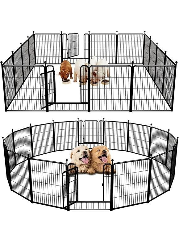 FXW Rollick Dog Playpen Outdoor,16 Panels 32" Height Metal Mesh Dog Fence Exercise Pen with Doors for Large/Medium/Small Dogs, Pet Puppy Playpen for RV, Camping, Yard