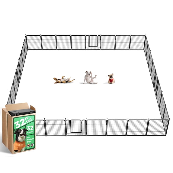 FXW Rollick Unleashed Dog Playpen for Indoor, Yard, RV Camping, 32 inch 32 Panels for Small and Medium Dogs, Black│Patented