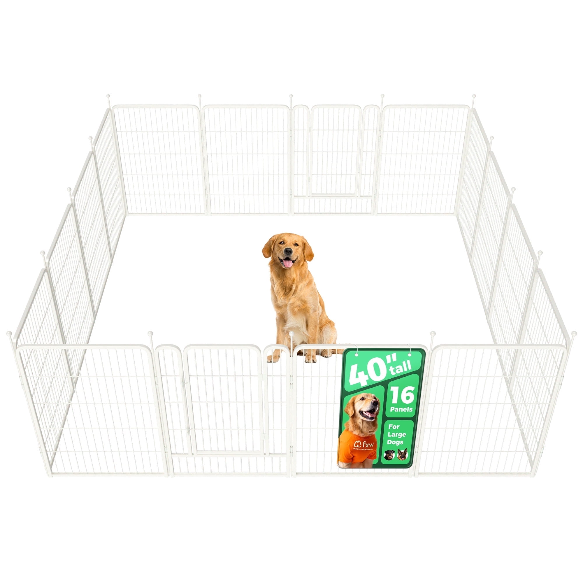 FXW Rollick Dog Playpen for Courtyard, RV Camping, 40'' 16 Panels for Large Dogs, White