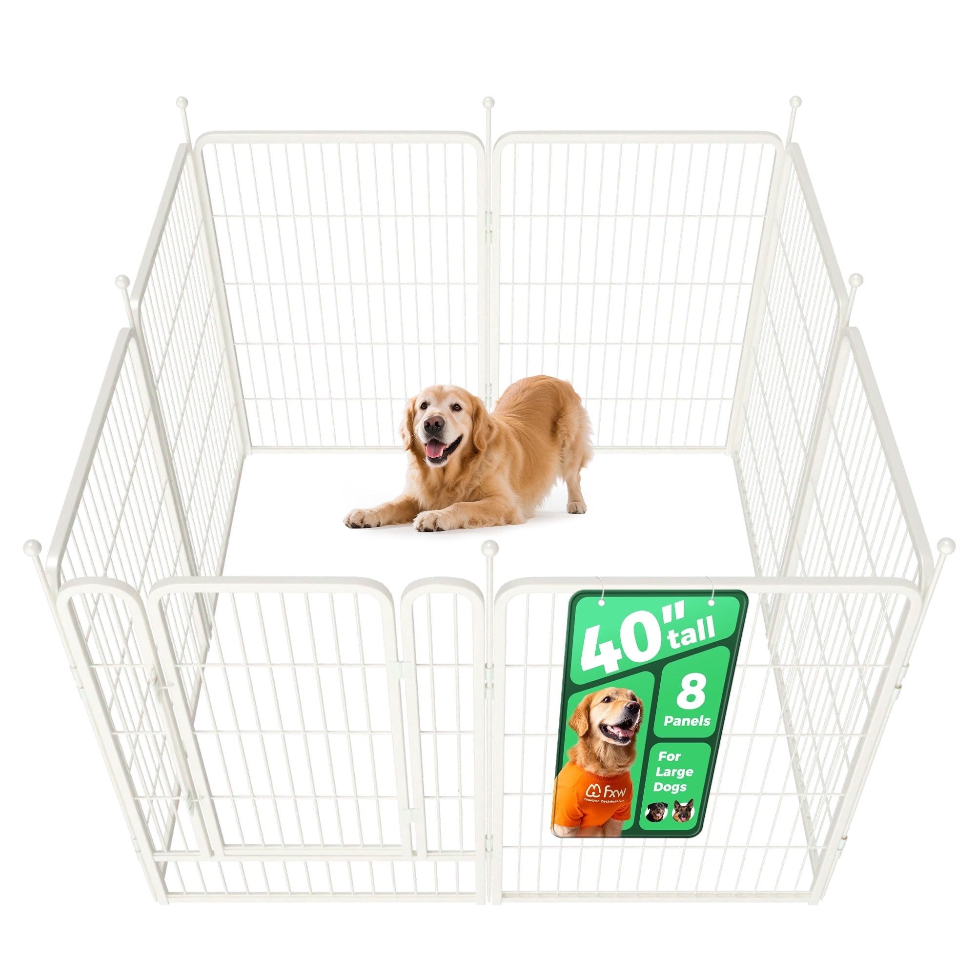 FXW Rollick Unleashed Dog Playpen for Indoor, Yard, RV Camping, 40 inch 8 Panels for Medium and Large Dogs, White│Patented