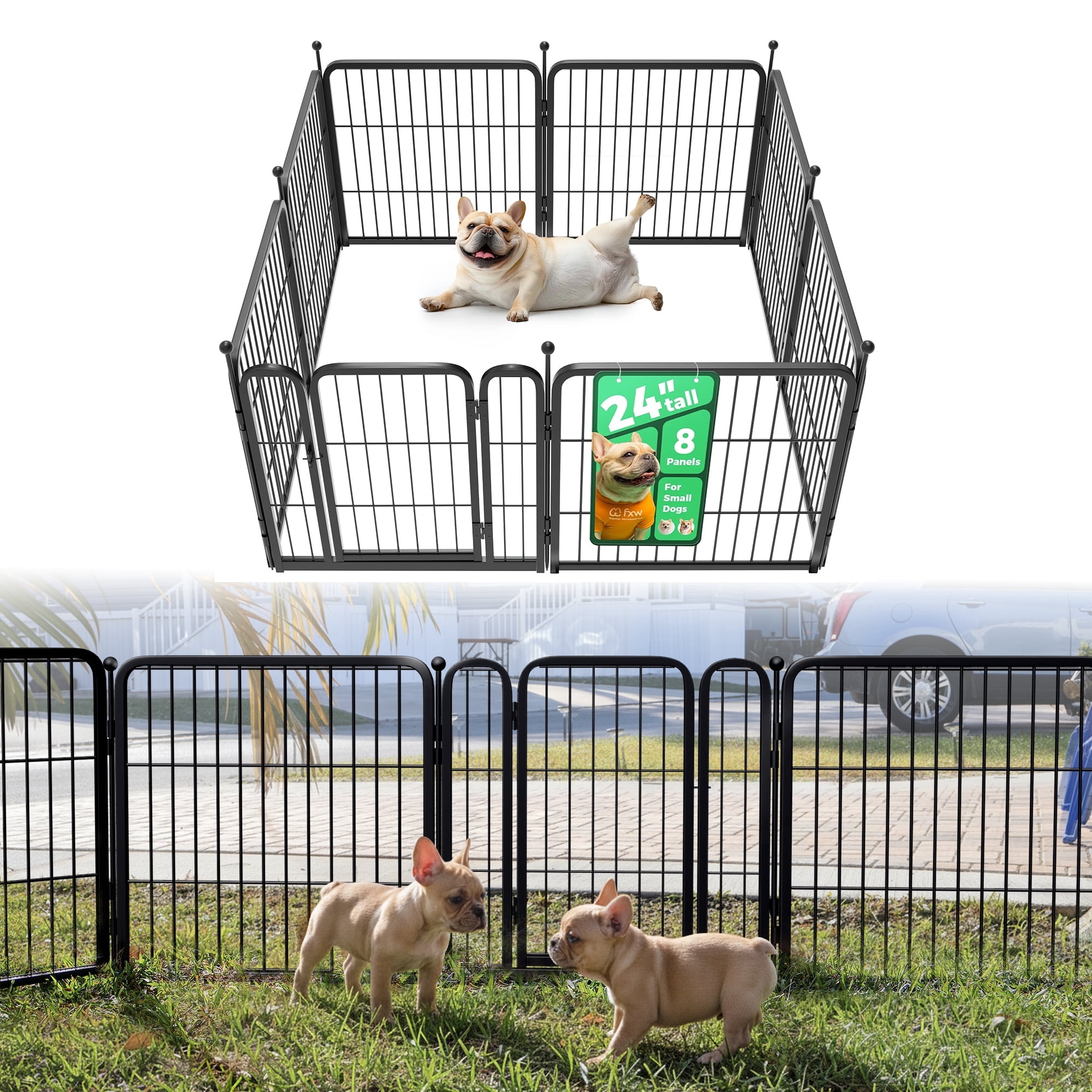 FXW Rollick Unleashed Dog Playpen for Indoor, Yard, RV Camping, 24 inch 8 Panels for Small and Puppy Dogs, Black│Patented
