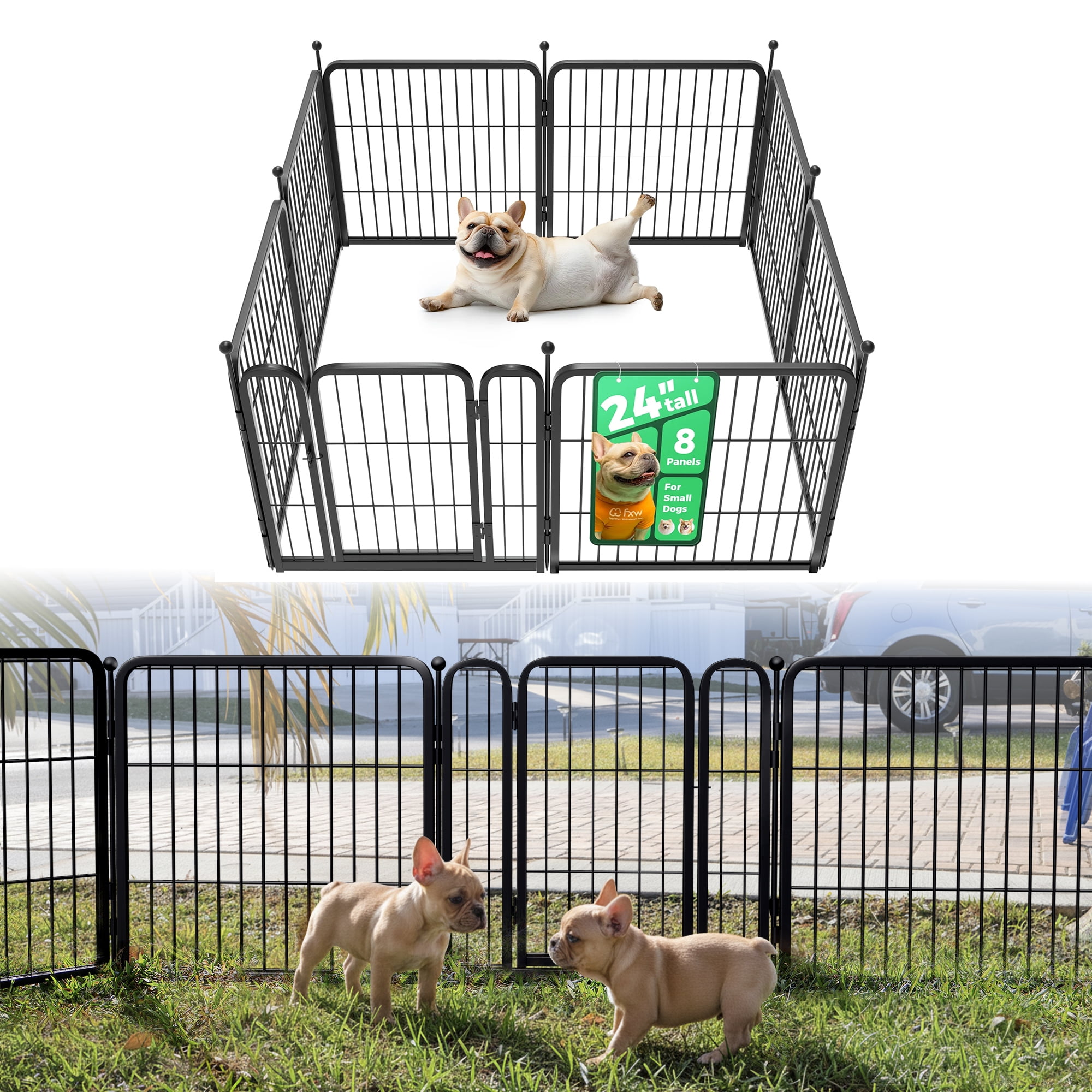 Walmart Deals of "FXW Portable Metal Doggie Playpen, 8 Panels 24"" Height, Outdoor Dog Fence with Doors for Small Dogs"