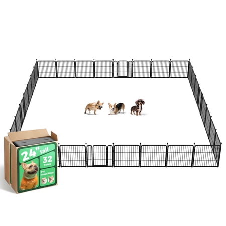 FXW Rollick Unleashed Dog Playpen for Indoor, Yard, RV Camping, 24 inch 32 Panels for Small and Puppy Dogs, Black¦Patented