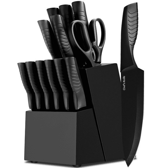 FXXNNN Knife Set, 13PC German Stainless Steel Knife set with Rust Resistant Design, Dishwasher Safe, Ergonomic Handles, Black