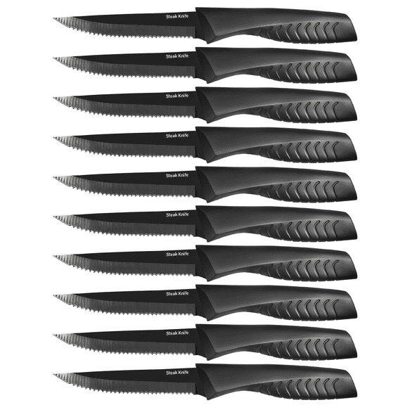 FXXNNN Steak Knives, 10PC German High Carbon Stainless Steel Steak Knives, Serrated Blades, Dishwasher Safe, Comfortable Non-Slip Ergonomic Knife Handle
