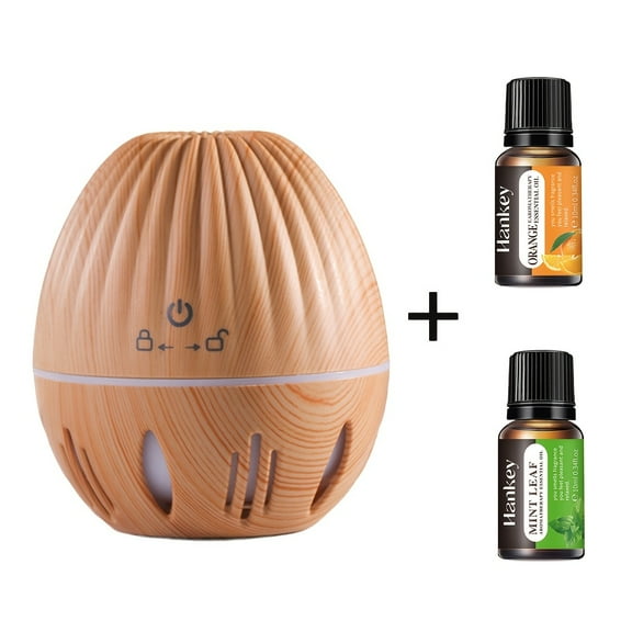 33J33H33 Ultra-Quiet 5.07oz Wood Grain Vase Humidifier with 7-Color LED Night Light - USB Powered Auto Shut-Off Perfect for Home Office and Bedroom