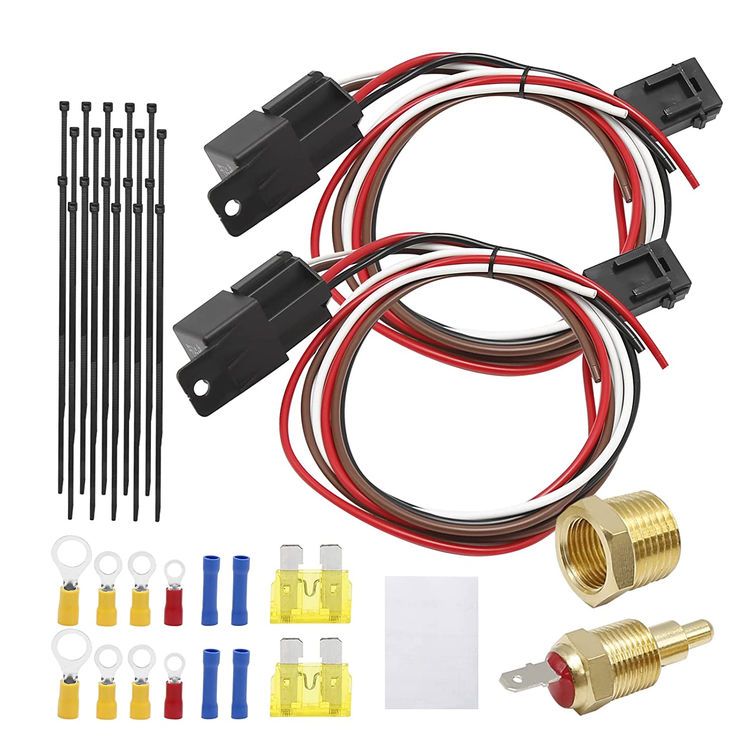 FXYDual Electric Cooling Fan Wire Harness Kit 185 On 175 Off