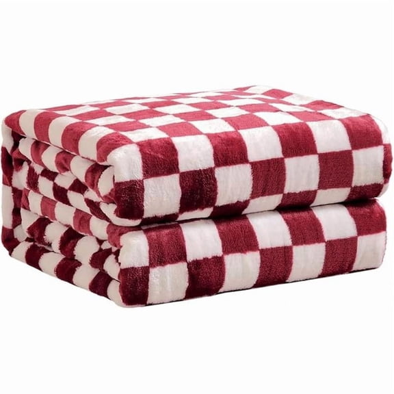 FY FIBER HOUSE Checkered Flannel Fleece Throw Blanket Soft Cozy Checkerboard Grid Print Chessboard Gingham Pattern Blankets For Bed Couch Sofa, 60"X80", Burgundy