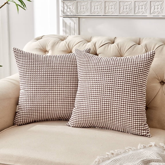 FY FIBER HOUSE Pack of 2 Corduroy Throw Pillow Cover Geometric Pattern Decorative Couch Pillow Covers for Bed Sofa Living Room 18"×18" Greyish Purple