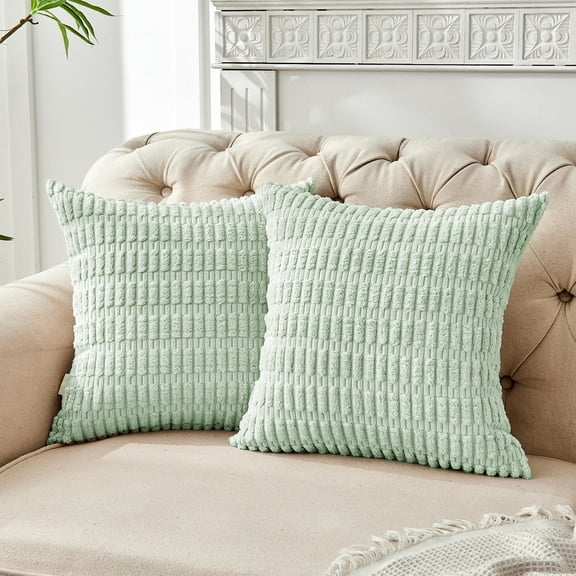FY FIBER HOUSE Pack of 2 Striped Corduroy Throw Pillow Cover Decorative Couch Pillow Covers for Bed Sofa Living Room 18"×18" Sage Green