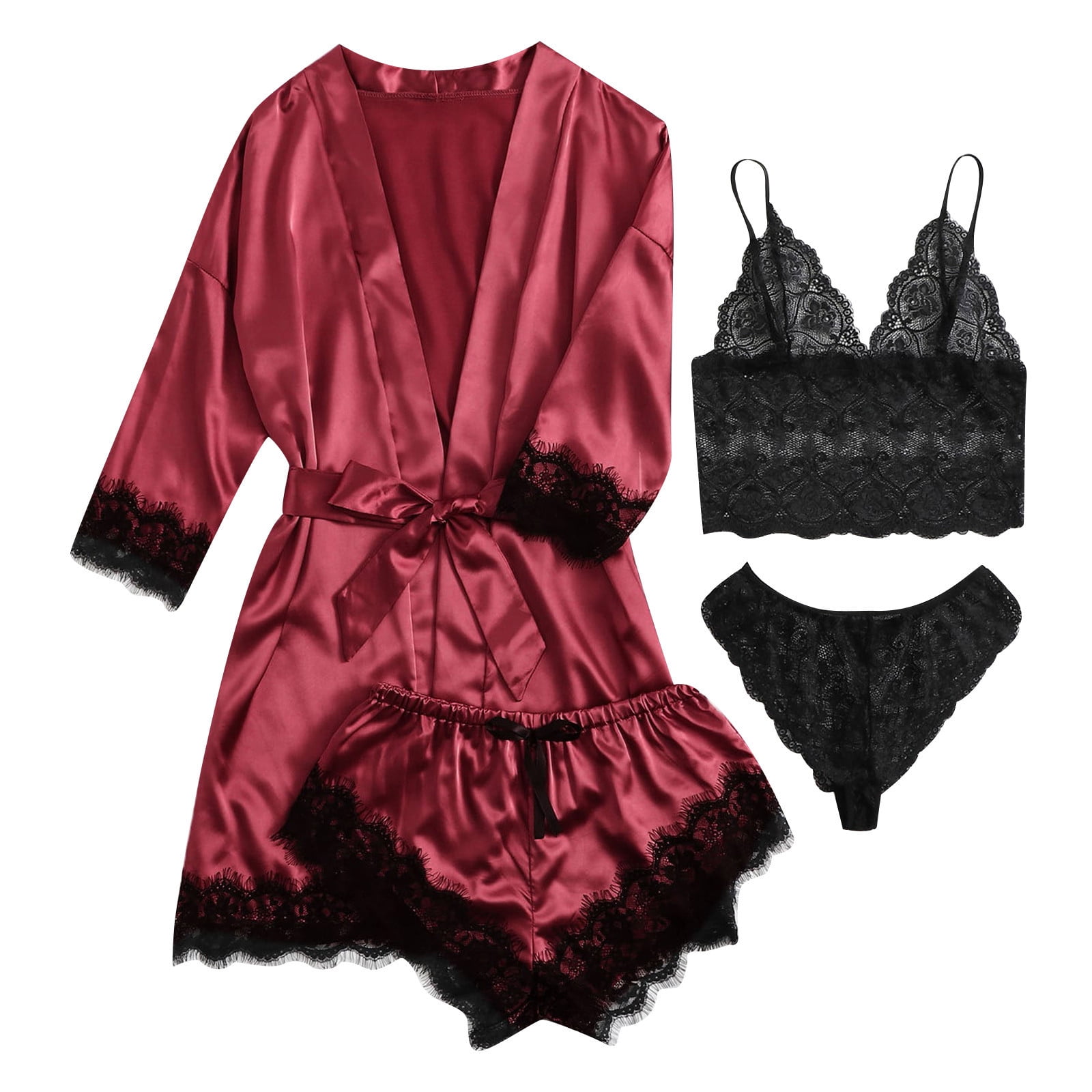 FY24 Valentine's Day Holiday Deals! itsun Womens Lingeries, Women Lace  Satin Bra Camisole Sling Tops Shorts Pajamas Two Piece Set Pink 