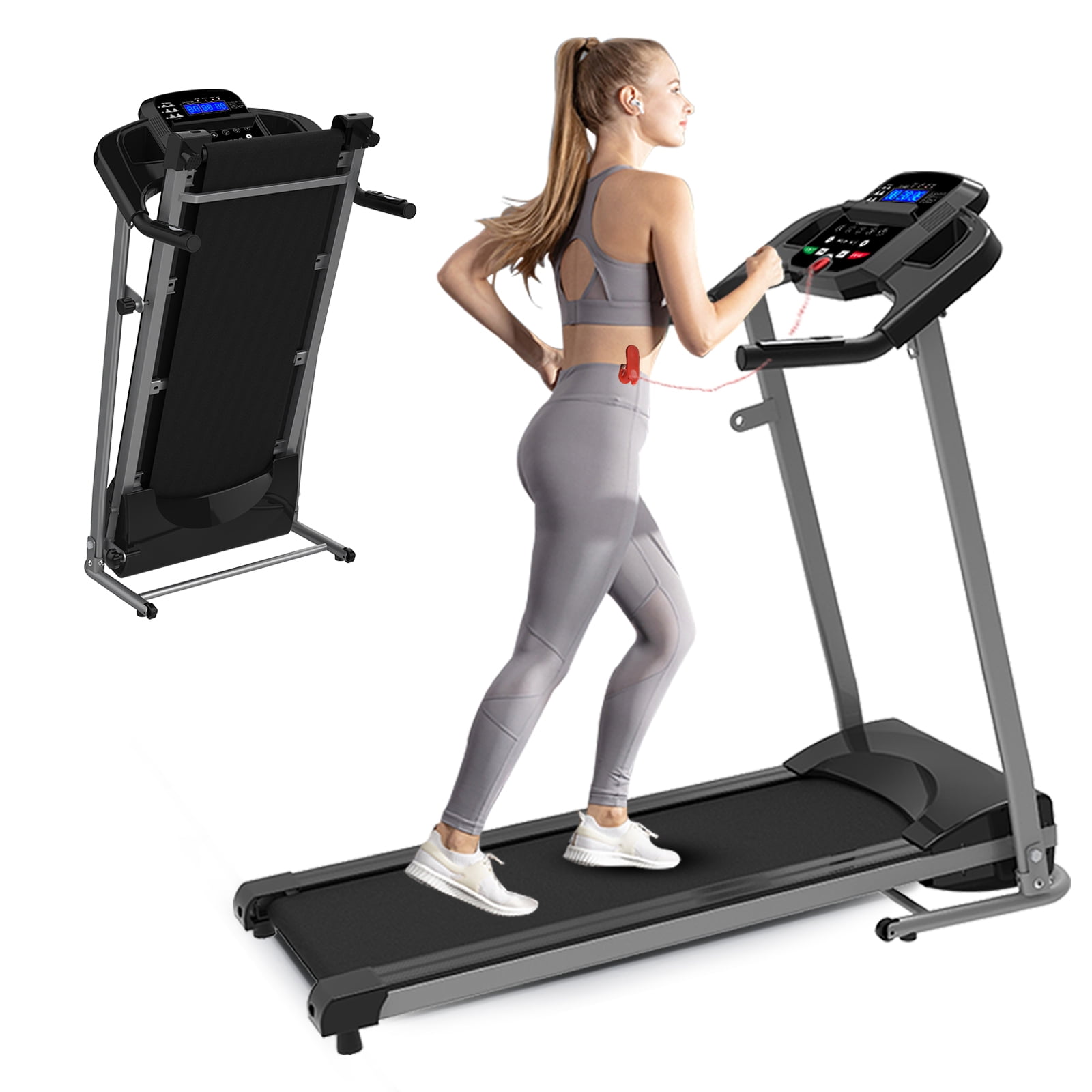 Folding Treadmill 1.5HP Foldable Treadmill with 12 Modes, Compact Mini  Treadmill for Home Office, Space Saving Small Treadmill with Large Running