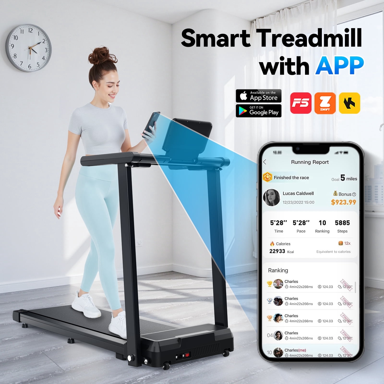 FYC 2.5HP Portable Folding Treadmill with APP, LCD, Shock-Absorbent Deck