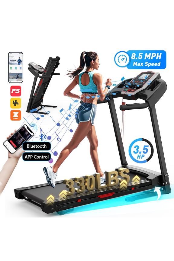3.5HP Folding Treadmill with Incline, 330 LBS Capacity, Bluetooth Speaker & APP Control, 12 Programs Home Exercise