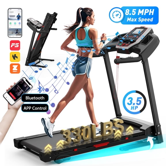 FYC 3.5HP Folding Treadmill with Incline, 330 LBS Capacity, Bluetooth Speaker & APP Control, 12 Programs Home Exercise