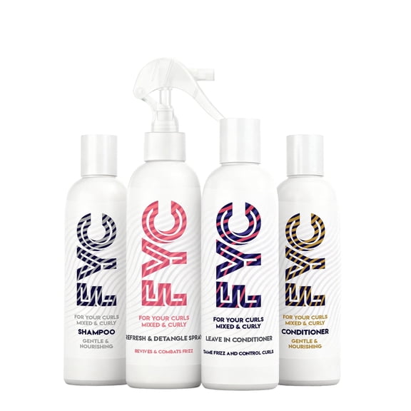 FYC For Your Curls Starter Bundle for Curly Hair with Shampoo, Conditioner, Leave-In & Detangle Spray, Boost Moisture and Shine, Control Frizz and Define Curls, No Sulphates or Parabens 4 x 250ml