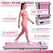FYC Under Desk Walking Pad, 180° Foldable Treadmill for Home Office, 2.5HP Quiet Brushless Motor 0.5-4MPH 300LBS Capacity, Compact Design for Small Space,  App 