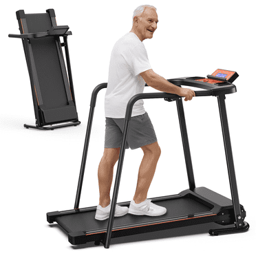 FYC Foldable Treadmill for Senior Fitness Recovery, 2 in 1 Folding Exercise Treadmill with Long Handrail, 300 lbs Capacity 0.5-6 MPH