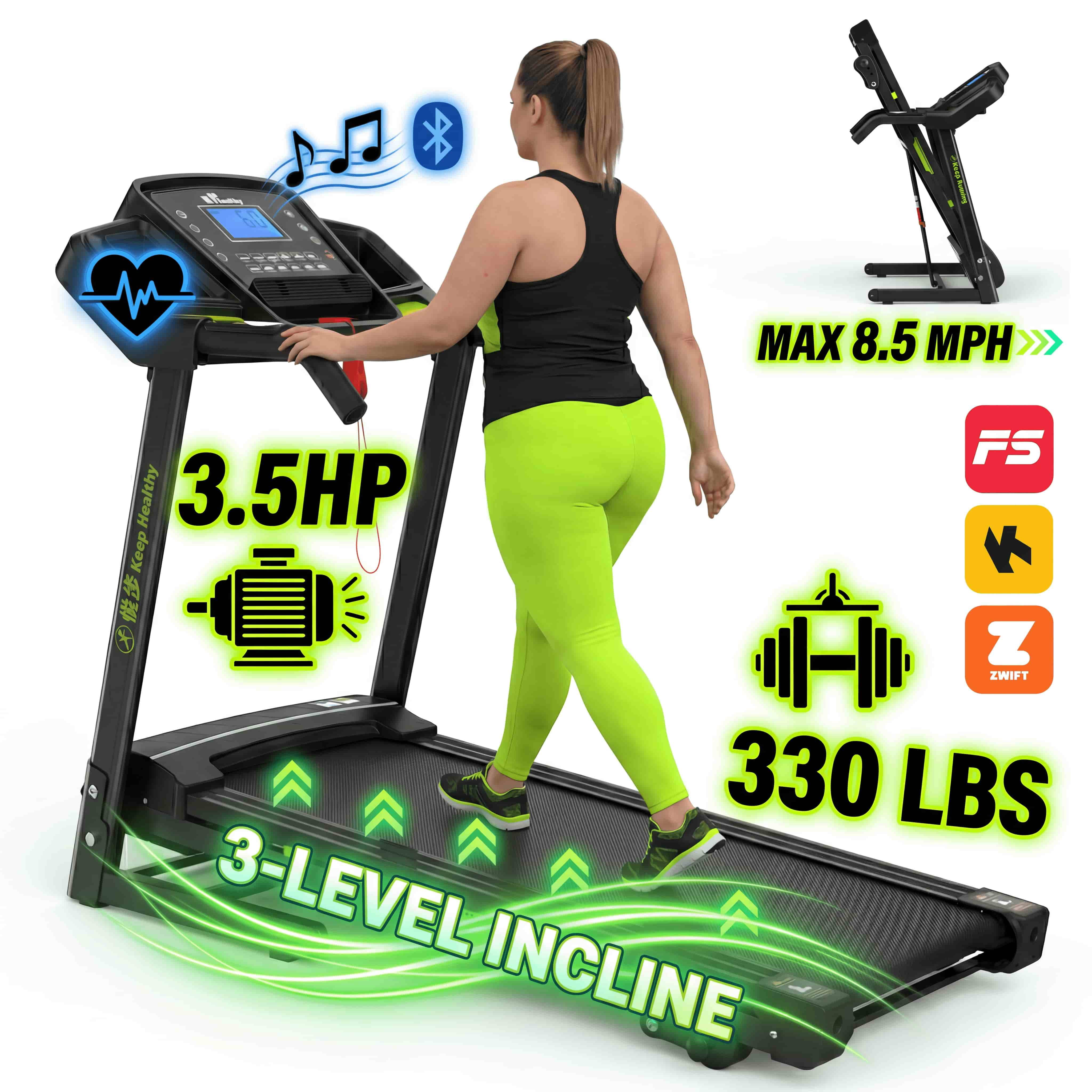 FYC Folding Treadmill for Home with Incline / Bluetooth, 3.5HP 330lb Weight Capacity Portable Electric Treadmill for Home Gym Exercise Running Walking Easy Assembly Green