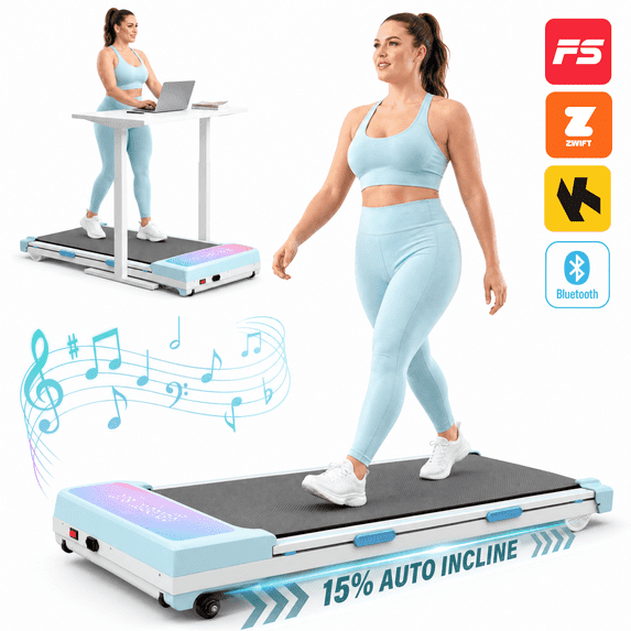FYC Walking Pad Treadmill with 15% Auto Incline, 350 lbs Capacity 3.5HP Ultra Quiet Brushless Motor, 0.5-6MPH Speed, Bluetooth Speaker & APP, Under Desk Treadmill for Home Office Hiking