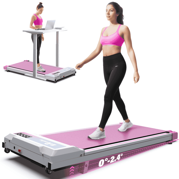 FYC Walking Pad Treadmill with Incline - 4 in 1 Under Desk Treadmill Portable Compact Slim Walk Pad Treadmill for Home Office, Pink