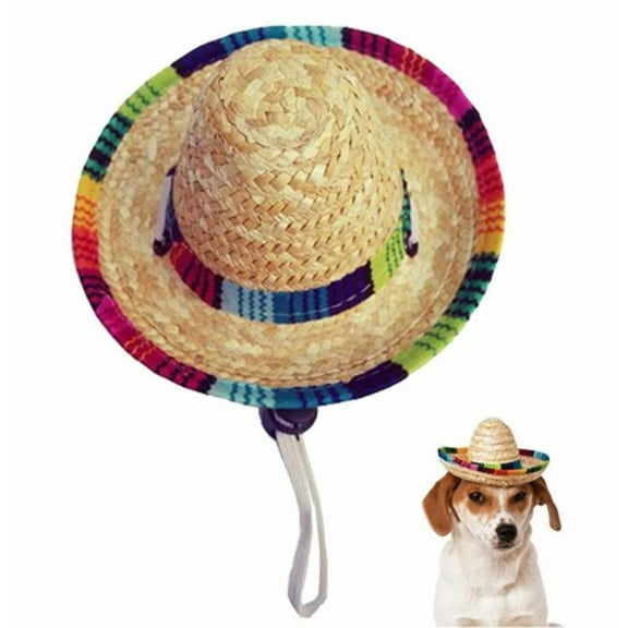 FYCONE Dog Sombrero Hat, Mini Straw Sombrero Hats Mexican Hats Sombrero Party Hats for Small Pets/Puppy/Cat (Elastic Band)