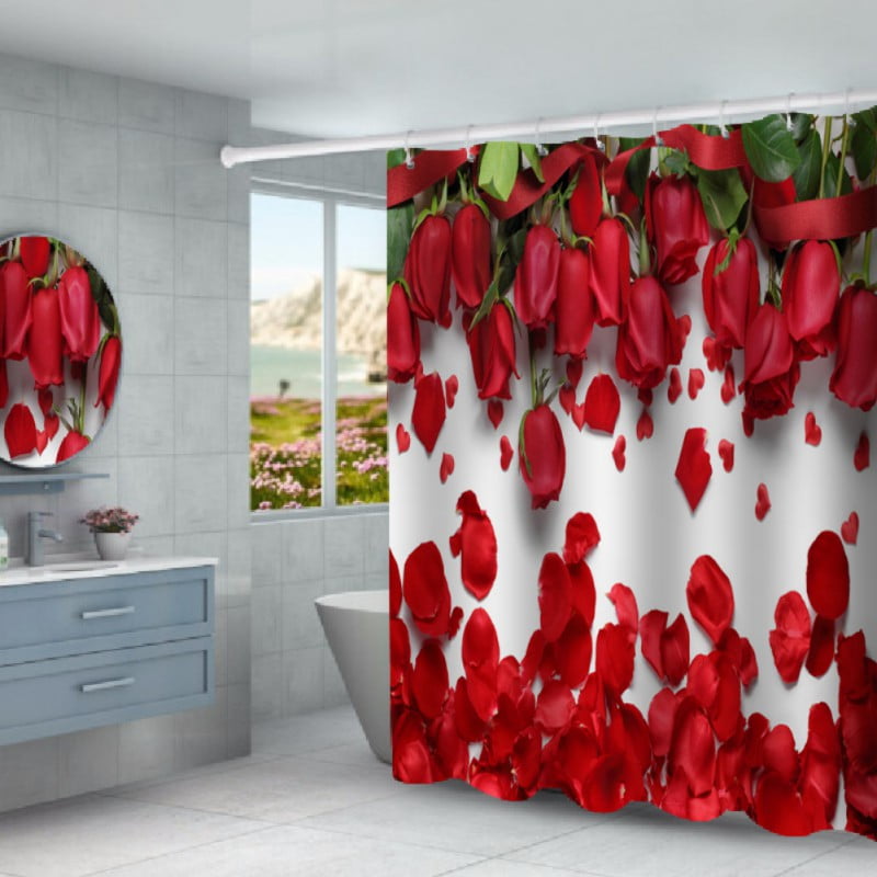 FYCONE Red Rose Flower Floral Waterproof Polyester Shower Curtain ...
