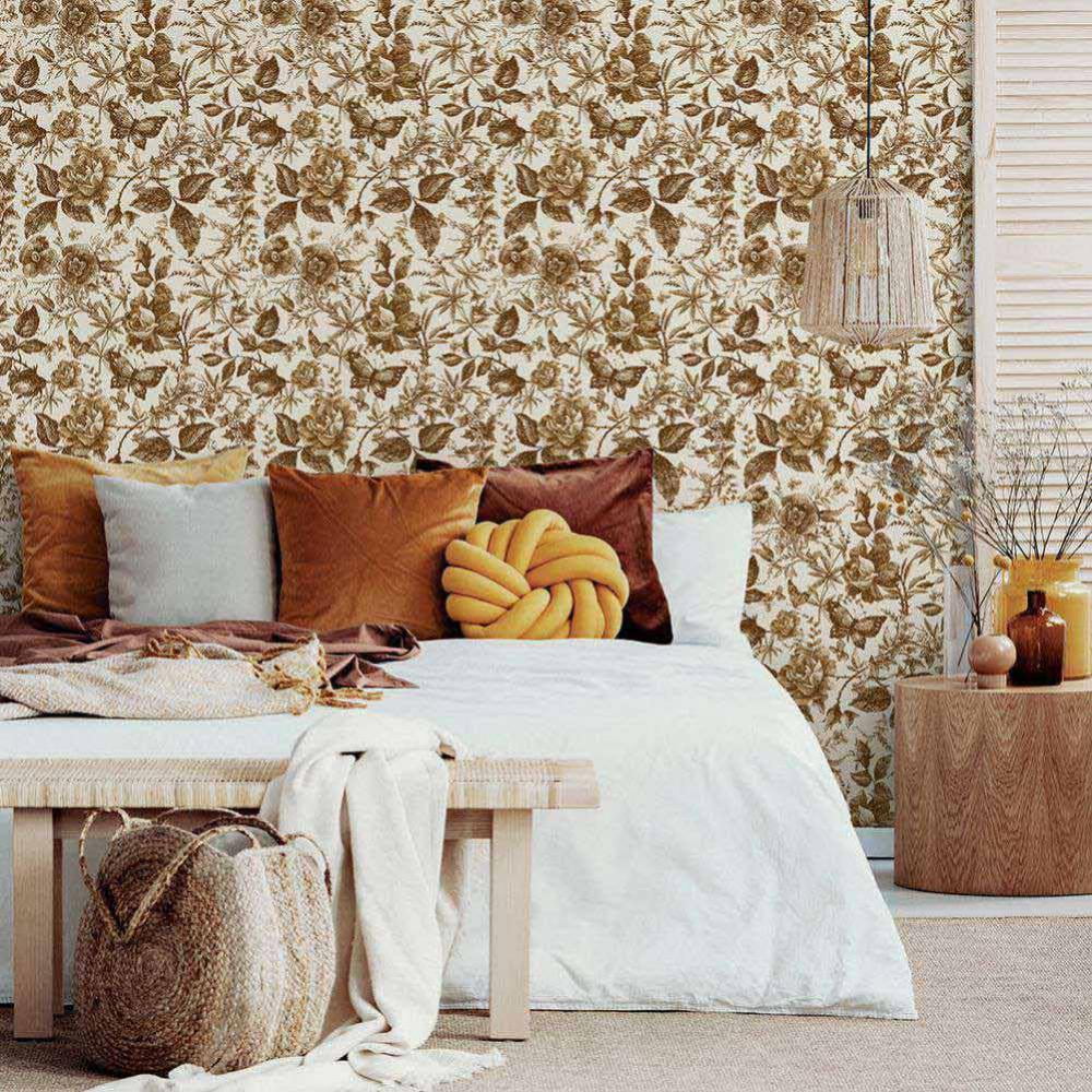 FYCONE Vintage Floral Vintage Wallpaper Peel-and-Stick Removable Wall Sticker for Livingroom Bedroom Kitchen Bathroom,15.7"x 98.4"