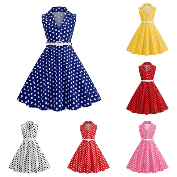 FYDUU 1950S Polka Dot Dress for Girls Summer Dresses Elegant Sleeveless Vintage A-Line Swing Party Dress Casual Sundress 4-5 Years