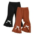 thumbnail image 1 of FYDUU 2 Pack Baby Girl Flare Pants Baby Girls Ribbed Bow Split Ribbed Bell Bottoms Solid Color Elastic Waist Pants Toddler Fall Winter Outfits 6-9 Months, 1 of 9