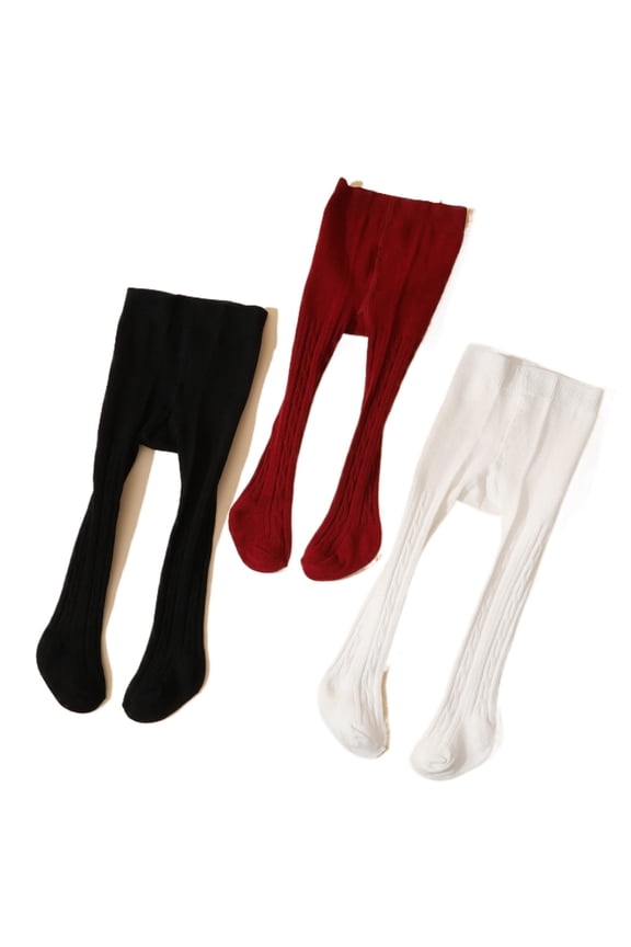 3 Pack Baby Girls Tights Cable Knit Leggings Stockings Pantyhose For Newborn Infant Leggings Solid Color Soft Stretchable Tights Pants 6-12 Months